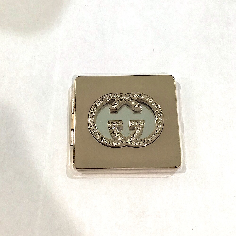 $700 Gucci  Gold Metal & Rhinestone compact mirror